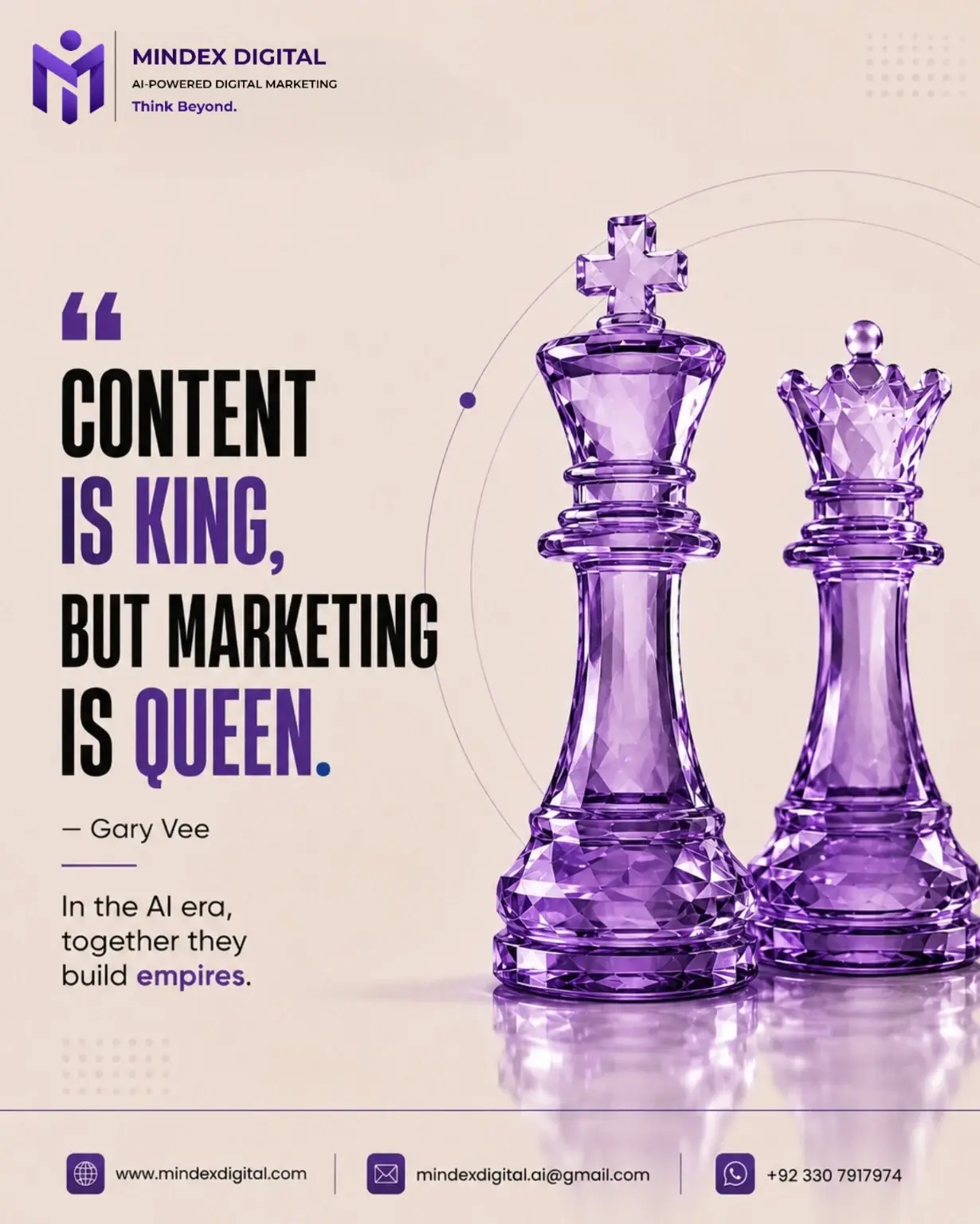 Mindex Digital creative featuring the quote Content is king, but marketing is queen