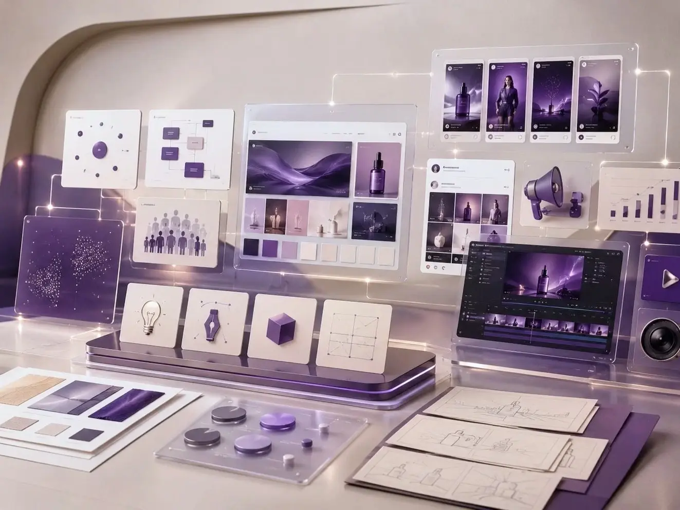 Abstract AI marketing strategy workspace